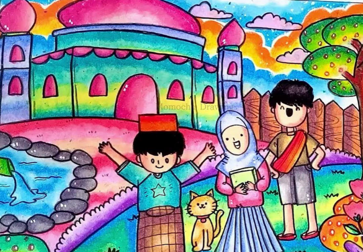 Gradasi Cara Mewarnai Masjid dengan Crayon