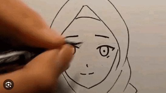 cara gambar anime hijab mudah