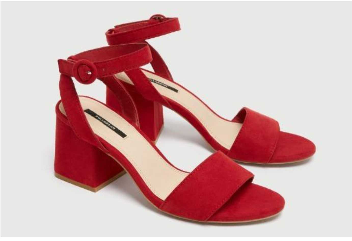 Pull Bear Red Mid Heels Sandals with Ankle Strap