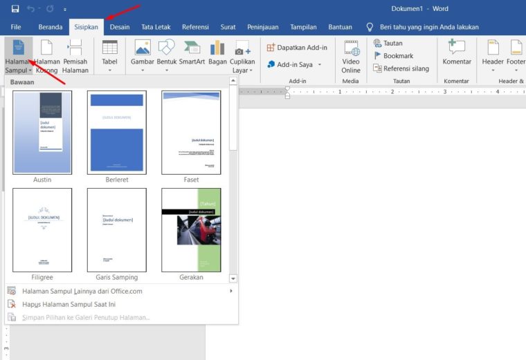 cara menambah page di word