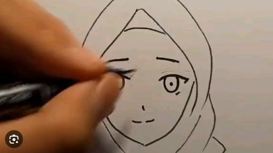 cara gambar anime hijab mudah