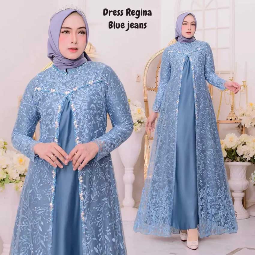 Baju Gamis Aksen Tulle dan Brokat